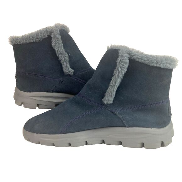 Skechers GoWalk Move Women's Sz 9 Navy Blue Leather Faux Fur Lined Boots 14385 - Picture 1 of 12